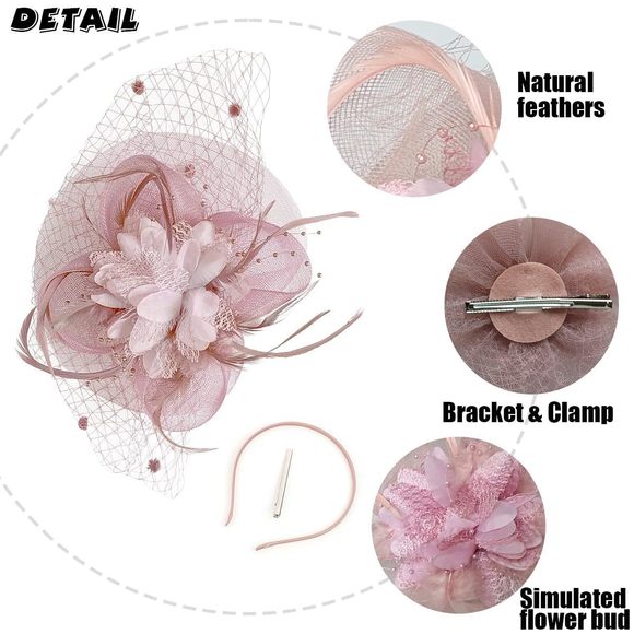 Veil Fascinator Hat For Women, Vintage Mesh Feather Headpiece With Clip Derby🌷 - Picture 5 of 7
